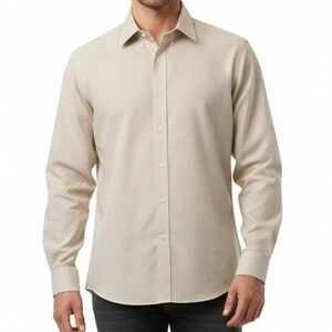 Roundtree & Yorke Gold Label Mens 18 33 Tan White Striped Non-Iron Dress Shirt